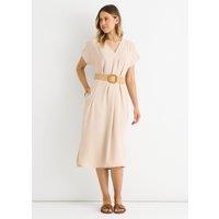 Gini London Women's Beige Air Flow Belted Oversized Dress | Size: Large/XL