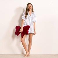 OHS Women's Heart Stripe Jersey Button Through Pyjama Shorts Set Nightwear in Blue | Size: S/M