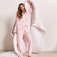 OHS Women's Stripe Seersucker Button Through Ultra Soft Pyjama Set Nightwear in Pink | Size: Large/XL