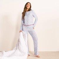 OHS Women's Chilli Print Lettuce Edge Jersey Ultra Soft Pyjama Set Nightwear in Baby Blue | Size: Large/XL