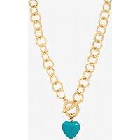 Mood Women's Gold Plated & Turquoise Heart T-Bar Necklace