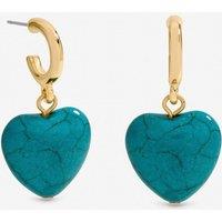 Mood Women's Gold Plated & Turquoise Heart Huggie Earrings