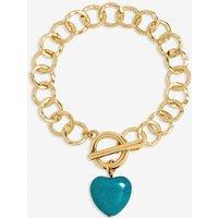 Mood Women's Gold Plated & Turquoise Heart T-Bar Bracelet