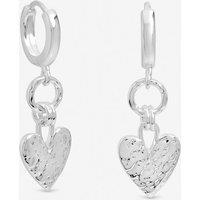 Inicio Women's Sterling Silver Plated Hammered Heart Link Drop Hoop Earrings