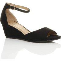 AJVANI Women's Mid Wedge Heel Ankle Strap Sandals in Black | Size: 7