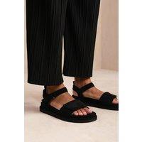 Where's That From Women's 'Corfu' Velcro Mutli Strap Sandals in Black | Size: 3