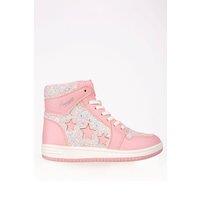 Pineapple Women's Glitter High-Top Trainers with Star Cut-Out Detail in Pink | Size: 1