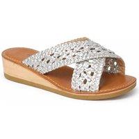 Down To Earth Women's Woven Leather Cross Strap Wedge Sandal in Metallic Silver | Size: 6