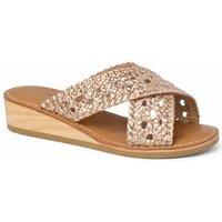 Down To Earth Women's Woven Leather Cross Strap Wedge Sandal in Rose Gold | Size: 6