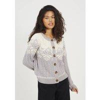 Brave Soul Women's Snowflake Fairisle Christmas Cardigan in Grey | Size: Large