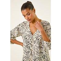 Roman Women's Abstract Print Embellished Button Up Blouse in Ivory | Size: 10
