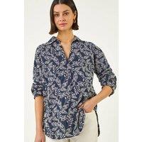 Roman Women's Leaf Embroidered Collared Top in Navy | Size: 14