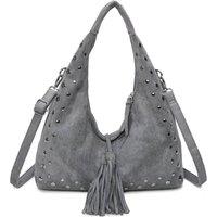 Fontanella Fashion Women's Caldera Sudede PU Leather Hobo Shoulder Tassel Bag in Dark Grey