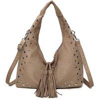 Fontanella Fashion Women's Caldera Sudede PU Leather Hobo Shoulder Tassel Bag in Taupe