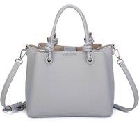 Fontanella Fashion Women's Noema Triple-Compartment PU Leather Top Handle Tote Bag in Light Grey