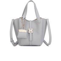 Fontanella Fashion Women's Cyrisse PU Leather Bucket Bag With A Mini Bag Charm in Light Grey