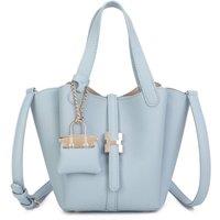 Fontanella Fashion Women's Cyrisse PU Leather Bucket Bag With A Mini Bag Charm in Pale Blue
