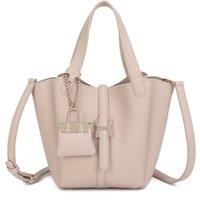 Fontanella Fashion Women's Cyrisse PU Leather Bucket Bag With A Mini Bag Charm in Light Beige