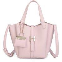 Fontanella Fashion Women's Cyrisse PU Leather Bucket Bag With A Mini Bag Charm in Pale Pink