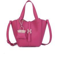 Fontanella Fashion Women's Cyrisse PU Leather Bucket Bag With A Mini Bag Charm in Fuchsia