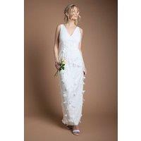 Oasis Women's Applique V Neck Maxi Wedding Dress in Ivory | Size: 10