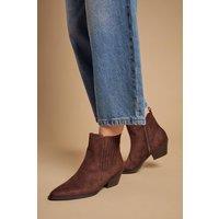 Oasis Women's Debbie Faux Suede Covered Gusset Western Ankle Boots in Chocolate | Size: 6
