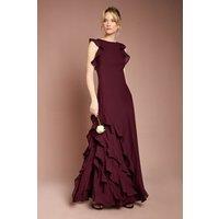 Coast Women's Honoured Ruffle Georgette Maxi Bridesmaid Dress in Malbec | Size: 16
