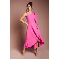 Coast Women's One Shoulder Crepe Ruffle Midi Dress in Pink | Size: 10