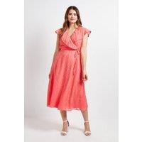 Wallis Women's Floral Burn Out Ruffle Midi Dress in Coral | Size: 12