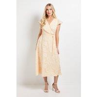 Wallis Women's Petite Floral Burn Out Ruffle Midi Dress in Yellow | Size: 12