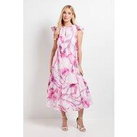Wallis Women's Petite Floral Burn Out Ruffle Midi Dress in Pink | Size: 16