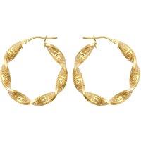 Jewelco London Women's 9ct Gold Greek Key Ribbon Twist 4mm Hoop Earrings 27mm