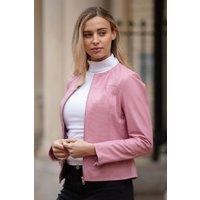 Ashwood Leather Women's 'Francesca' Collarless Real Leather Fashion Jacket in Pink | Size: 8
