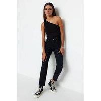 WOVCOR Women's High Waist Mom Jeans in Black | Size: 16