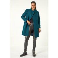 Roman Women's Tailored Funnel Neck Pocket Detail Coat in Teal | Size: 18