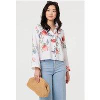 Izabel London Women's Floral 3/4 Turn-Up Sleeve Cropped Shirt in White | Size: 16