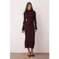 WOVCOR Women's Ribbed Knit High Neck Long Sleeve Bodycon Maxi Dress in Plum | Size: Small