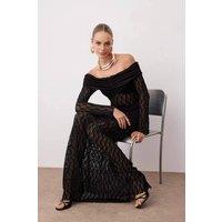 WOVCOR Women's Off Shoulder Lace Maxi Evening Dress in Black | Size: Small