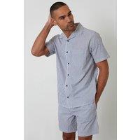 Threadbare Men's Cotton Stripe Short Sleeve Shirt & Shorts Pyjama Set in Blue | Size: Large