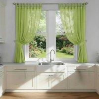 Luxury Living Voile Tab Top Curtain Pair with Crystal Tie Backs Sheer Window Panels in Lime | Size: 145 cm width x 122 cm drop