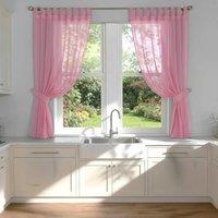 Luxury Living Voile Tab Top Curtain Pair with Crystal Tie Backs Sheer Window Panels in Pink | Size: 145 cm width x 122 cm drop