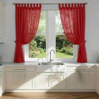 Luxury Living Voile Tab Top Curtain Pair with Crystal Tie Backs Sheer Window Panels in Red | Size: 145 cm width x 122 cm drop