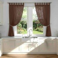 Luxury Living Voile Tab Top Curtain Pair with Crystal Tie Backs Sheer Window Panels in Chocolate | Size: 145 cm width x 137 cm drop