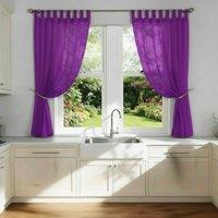 Luxury Living Voile Tab Top Curtain Pair with Crystal Tie Backs Sheer Window Panels in Purple | Size: 145 cm width x 137 cm drop