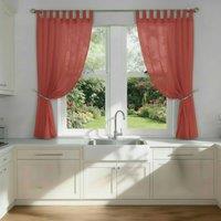 Luxury Living Voile Tab Top Curtain Pair with Crystal Tie Backs Sheer Window Panels in Terracotta | Size: 145 cm width x 137 cm drop