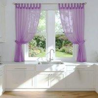 Luxury Living Voile Tab Top Curtain Pair with Crystal Tie Backs Sheer Window Panels in Lilac | Size: 145 cm width x 183 cm drop
