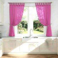 Luxury Living Voile Tab Top Curtain Pair with Crystal Tie Backs Sheer Window Panels in Cerise | Size: 145 cm width x 229 cm drop