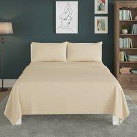 Snug City Easy Care Flat Bed Sheet Polycotton Durable Low Maintenance Bedding in Cream | Size: Super King