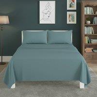 Snug City Easy Care Flat Bed Sheet Polycotton Durable Low Maintenance Bedding in Duck Egg Blue | Size: Super King