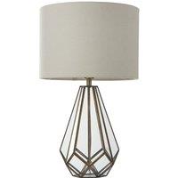 First Choice Lighting Polly - Antique Brass 50cm Table Lamp with Faux Linen Shade in Bronze